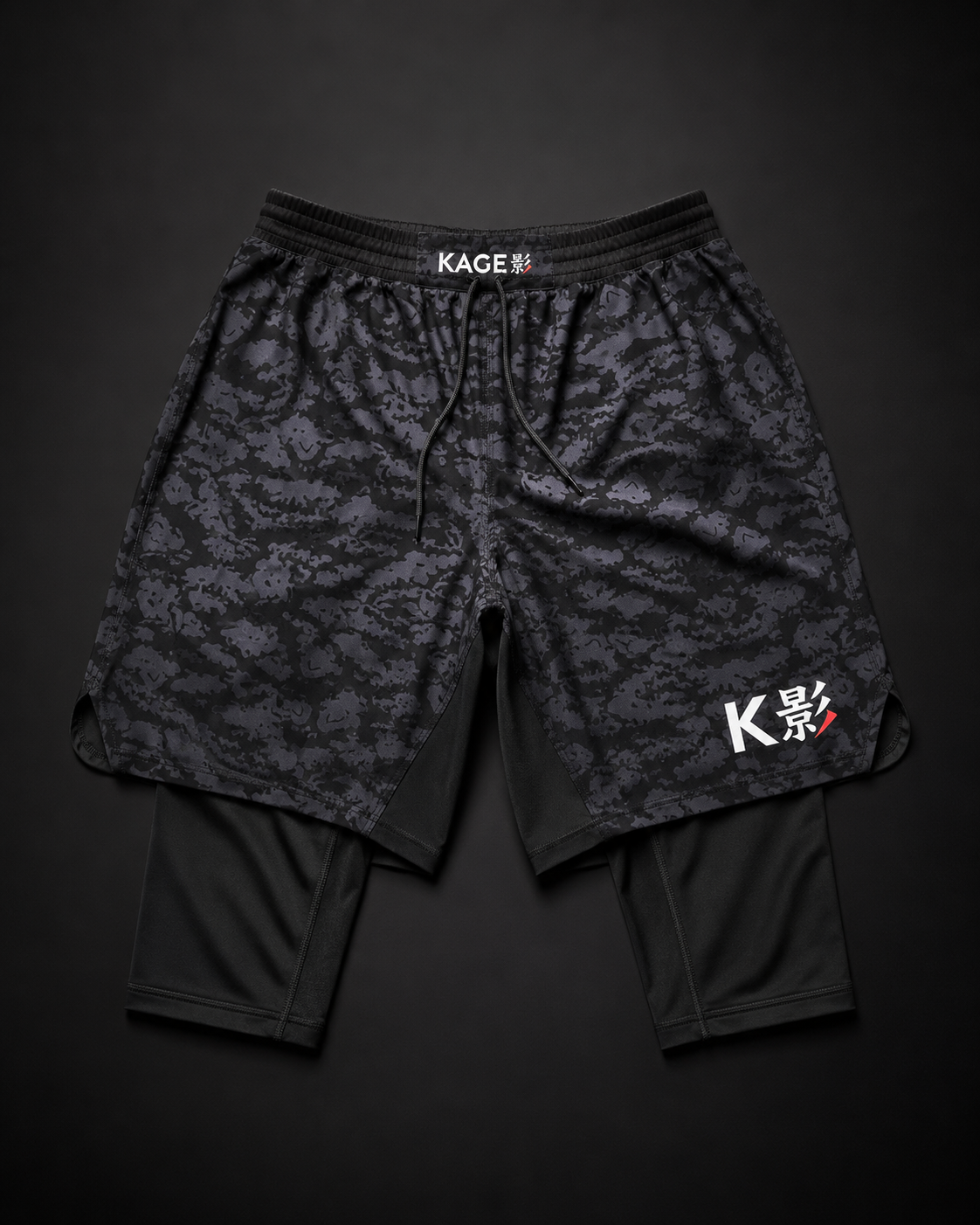 KAGE 2 in 1 compression rash guard shorts knee length for mma and bjj