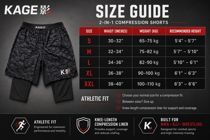 mma 2 in 1 shorts size guide